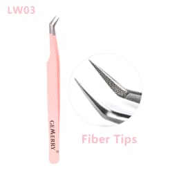 GEMERRY 1 PC Eyelash Tweezers With Fiber Tips Pink Professional Steel High Precision for Volume Fans Lashes Extensions Makeup