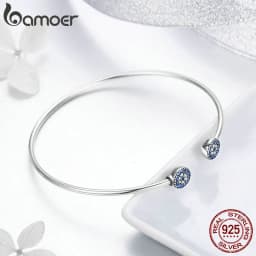 BAMOER 100% 925 Sterling Silver Blue Zircon Lucky Eyes Bracelet for Women Open Cuff Bangle Classic Luxury Jewelry SCB058