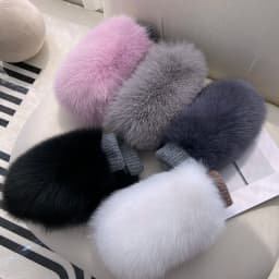 Real Fox Fur Gloves Knitted Women Mittens Winter Girls Fashion Fluffy Warm 100% Real Fox Fur Gloves