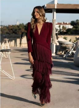 New 2026 French Elegant Deep V Neck Prom Dresses for Women Spring Fashion Spliced Tassel Dress Woman Long Sleeve Slim Maxi Dress