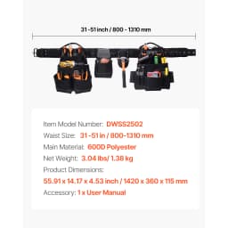 SucceBuy 18 Pockets Tool Belt 31-51in Adjustable Utility Tool Pouch Detachable Work Bag for Electrician Apron Tools Organizer