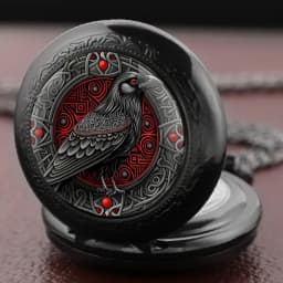 Gothic Black Raven Patterns Vintage Quartz Pocket Watch Arabic Dial Fob Watch Pendant Clock Gift for Men Women Reloj De Bolsillo