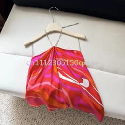 Classic Design Women's Red Halter Tops with Designer Signature Letter Logo Luxury Brand Lady Sexy Sleeveless T-shirts Camis
