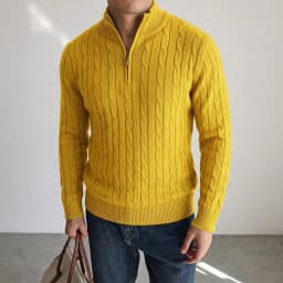 New Men's Cable Knit Half Zip Sweater Casual Stand Collar Knitted Pullover Warm Winter Cardigan Jacket Outerwear Coat for Men