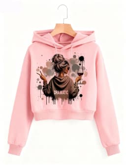 Vintage Dramatic Lady Print Autumn Winter Cropped Sweatshirt Crop Top Hoodie Y2k Sweatshirts Gothic Casual Style Clothes