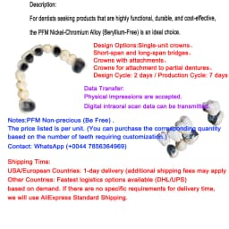 OEM Custom Dentures Fixed Restorations CAD/CAM Multilayered Zirconia IPS e.Max Veneer Post PFM Co-Cr Alloy FMC Bridge
