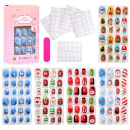 120pcs/box Pink Cartoon Children Press On Nails Candy Color Unicorn Cat Bunny Kids Full Cover False Nail Girls Party Nail Decora