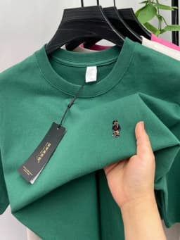 High-end pure cotton short-sleeved men's T-shirt, luxury brand printed cartoon bear, Korean style casual crew neck top for young