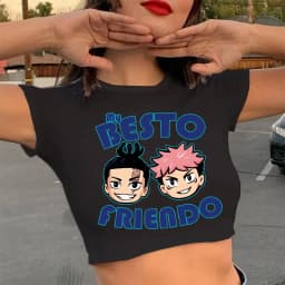 2000s Hip Hop Crop Top  Tshirt Manga Japanese Anime Jujutsu Kaisen T Shirt Gojo Satoru Tops Yuji Itadori Cropped Tees T-shirt