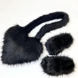 Luxury Fluffy Faux Fur Heart Shape Bag With Slippers For Women Raccoon Brown Teddy Bear Fox Fur Slides Heart Bag Sets Girls