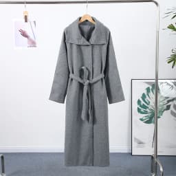 Retro Solid Stand Collar Long Tweed Coat Women 2025 Fashion Large Lapel Single Breasted Coats With Belt Lady Chic Street Outwear