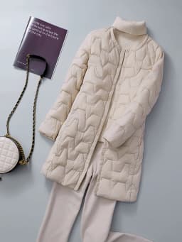 White Duck down Jacket Collarless Women's Mid-Length Coat round Neck Inner plus Size Elderly Mothers Spring Fashion