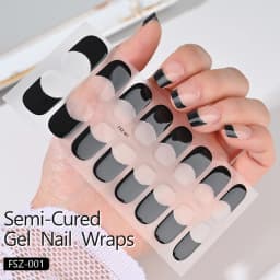 16Tips UV Semi-Cured Gel Nail Wraps Sticker 5D Pure Color Full Cover UV Lamp Gel Sticker Long-Lasting Nail Extension Patch Strip