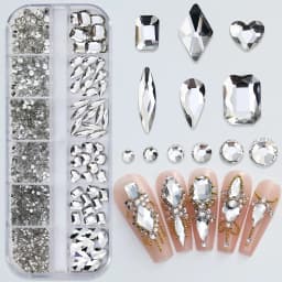 180pcs AB Flatback Glass Nail Art Rhinestones Multi-shape Mixed Diamond Gems Blue Purple Crystal Stones For DIY Nail Decoration