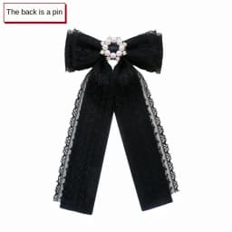 Elegant Lace Ribbon Bowtie Black College Style Collar Rhinestones Jewelry Student Shirt Korean Fabric Bow Brooches