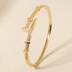 Classic Copper-Inlaid Zircon Open Bangle for Women Fashion Handmade For Stud Bracelet Daily Jewelry Accessories As Gifts