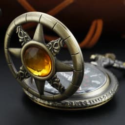 Hollow Yellow Magic Gemstone Inlaid Compass Quartz Pocket Watch Retro Digital Pendant Chain Clock Necklace Jewelry Clock Gift