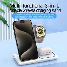 3 in 1 Foldable LED Fast Wireless Charger Stand Charging Station For iPhone 17 16 15 14 13 12 Apple Watch 9 8 7 6 5 Airpods Pro