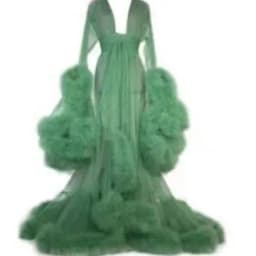 Sexy Feather Perspective Flared Sleeve Trailing Long Dress with Multiple Colors Available Mesh Women's Loose Pregnant Dress