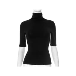Minimalist Solid Mock Turtleneck Women Top Half Sleeve Slim Fitted Stretch Knit Basic Tee Elegant Office Commuter Layering Shirt