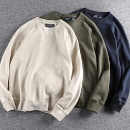 1561# Spring Autumn New 360g American Retro Solid Color Sweatshirts Men's Simple 100% Cotton Washed Pullover Casual Sportwear
