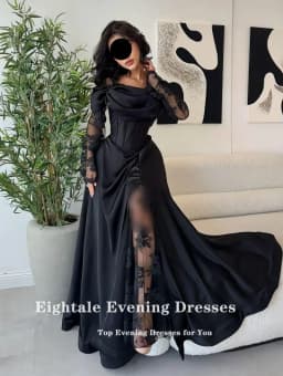 Eightale Arabic Wedding Dresses Customized Off the Shoulder Black Lace Long Sleeves Satin Bridal Gowns Vestidos De Novia