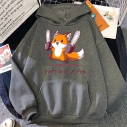 I Don't Give A Fox Cute Animal Kawaii Hoodie Mens Loose Fleece Pullover Hip Hop Hoodies Streetwear Cartoon Women Men Sweatshirts