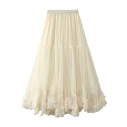 High Waist Mesh Half Skirt Puffy A-Line Design Korean Style Commute Casual Polyester Fiber Baking Process Slimming Effect