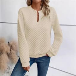 Casual Patchwork Slim Fit Commuter Hoodie with V Neck Regular Sleeve Long Sleeve Women Sweatshirt Autumn Mid Length No Hood