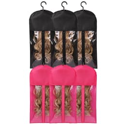 3pcs Premium Wig Storage Bags with Sturdy Metal Hangers - Black Transparent Design for Multiple Wigs & Hair Extensions