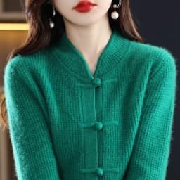 100% Pure Wool Cardigan Casual Knitted Half-high Collar Women China Knot Buckle Sweater Knitted Autumn Winter Cashmere Jacket