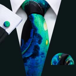 Barry.Wang Jacquard Water Duck Blue Men's Tie With Pocket Square Cufflinks Set Exquisiet Necktie For Male Wedding Business