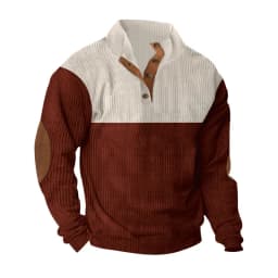 Men's Hoodies Spring And Autumn Corduroy Casual Patchwork Stand Collar Button Sports Hoodie Man Clothing