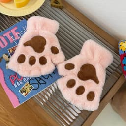 Lovely Plush Cat Claw Paw Gloves Plush Mittens Warm Soft Plush Short Fingerless Fluffy Bear Gloves Costume Half Finger Gloves