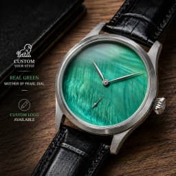 Custom Logo Mechanical Watch 42mm Seagull ST3600 Hand Wind Sapphire Crystal Green Mother of Pearl Dial Gift Men