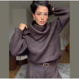 Solid Turtleneck Knit Short Pullover Women Chic Scarf Collar Full Sleeves Loose Warm Sweater 2026 Lady Daily Street Pullovers