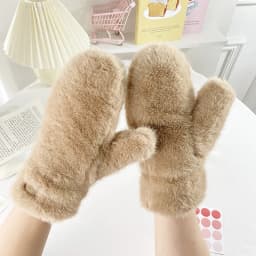 Women Winter Outdoor Keep Warm Double Layer Thickened Solid Gloves Imitation Mink Velvet Cute Lovely Soft Mittens