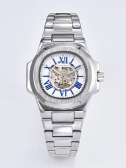 LONGLUX HOT SALE NEW Automatic Mechanical Men Watch Rome Business Waterproof Skeleton Luminous Stainless Steel Gift Watch