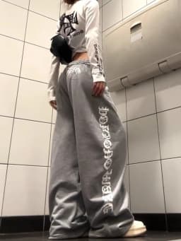 American Retro Letter Print Design Drapey Drawstring Casual Pants Unisex Loose Lazy Match All over Floor-Length Pants