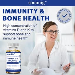 Vitamin D3 10000 IU + K2 Mk7 Capsules 120pcs for Bone, Heart Health & Immune Support, Non-GMO, Vegan, Enhanced Absorption