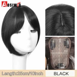 Long Straight Topper Hair Piece With Bangs Invisible Seamless Clip Overhead Toupee Invisible Replacement block Cover White Hair