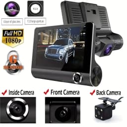 Three Lenses Car Driving Tachograph Front Rear Inside Wide Angle 24H Parking Recorder Loop Recording Night Vision