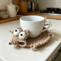 Handmade Crochet Squirrel Coasters – Cute Heat-Resistant Table Mats for Coffee Cups, Dining Tables, Party Decor & Fun Gifts