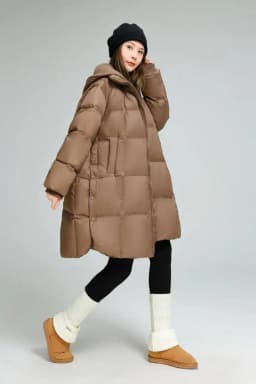 Winter Knitted Hooded Splice Down Jacket Women White Duck Down Double Zipper Outwears Female Warm Mid-length Parker Down Jacket