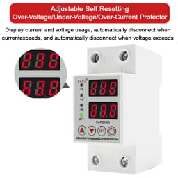 EARU 40A 63A Adjustable Over Under Current Voltage Protector Relay Switch Power kWh Energy Meter Voltmeter Automatic Reclosing