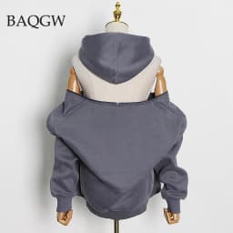 Autum Casual Solid Sweatshirt for Women Hooded Collar Long Sleeve Zipper Design Hollow Out Sweatshirts Female Fashion Outerwear