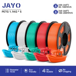 JAYO Filaments PETG 5 Rolls Mixed Colors 3D Printer Filament 1.75mm 100% No Bubble FDM 3D Printer Materials DIY Gift 1.1KG/1 Rol