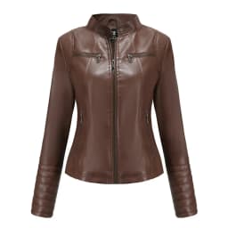 Faux Leather Women Coat Pu Coats Thin Jacket Full Sleeve Stand Collar Slim Fit Solid Sexy Regular Jackets Zipper Casual Splice
