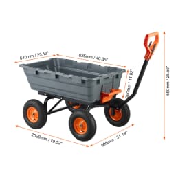 SucceBuy Garden Cart Durable Poly Dump Cart with Simple Assembly Steel Structure Versatile Dump Wagon with Dual-Function Handle