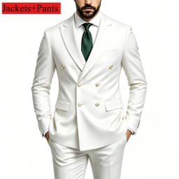 Men's Peak Lapel Double Breasted Golden Button Flap Pocket Business Commute Suit Men Trending Luxury Formal Slim Fit Groom Suit